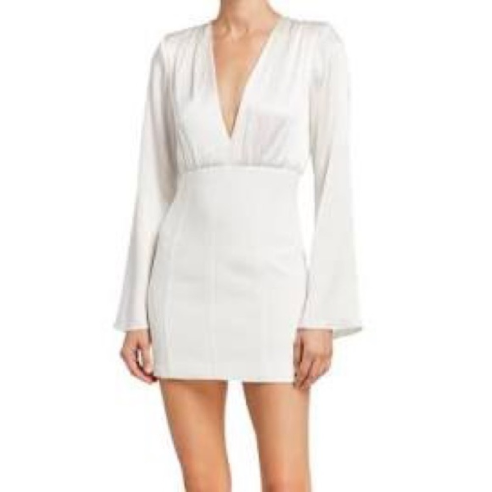 Cinq A Sept white satin V neck mini dress (xs, 0)